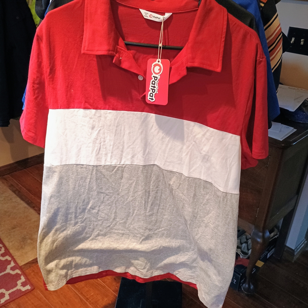 Men's Red, White, and Gray Polo Shirt Bin 28